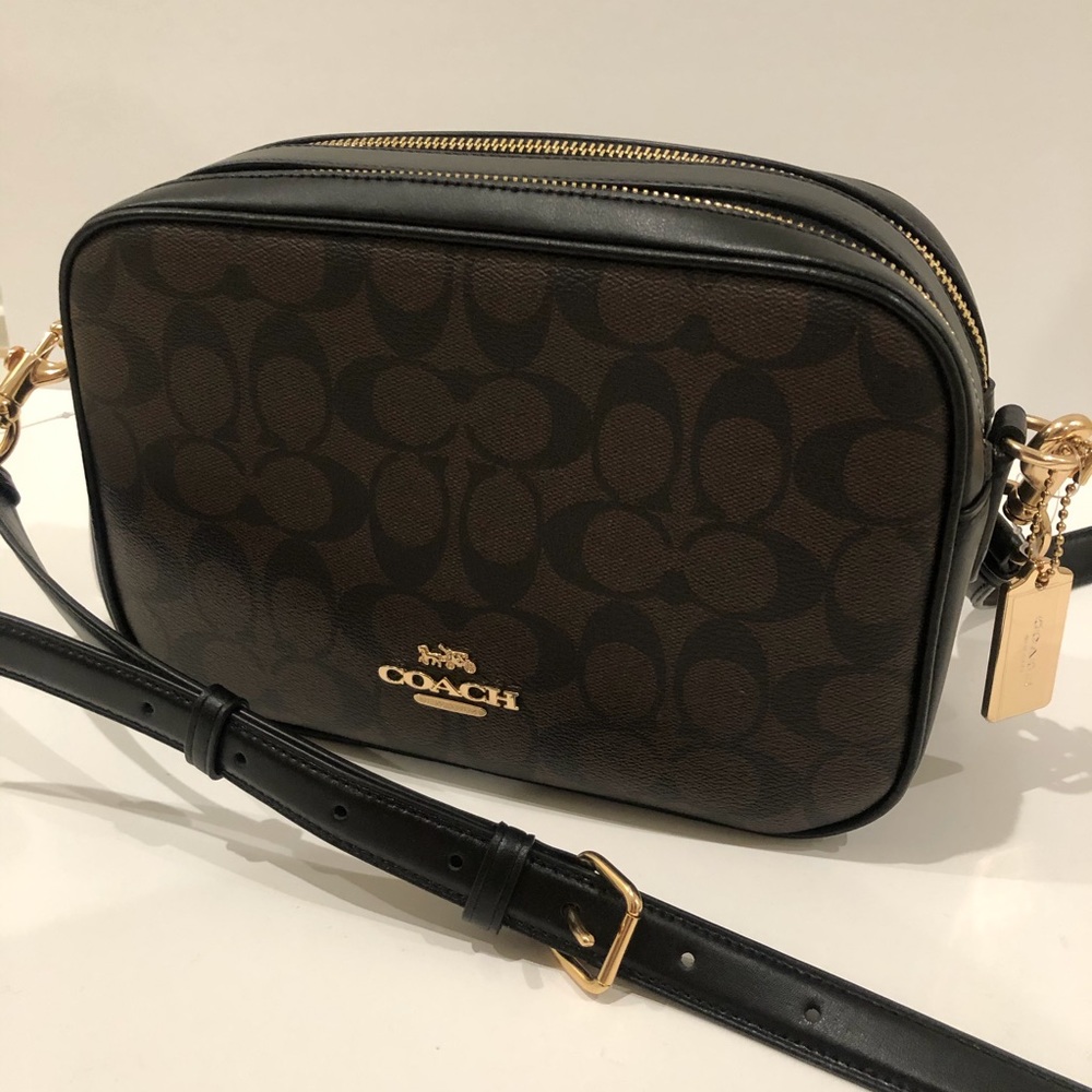 Coach double zip crossbody signature brown black